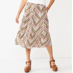 Sonoma Multi-Color Button-Down Midi Skirt with Elastic Waistband - small